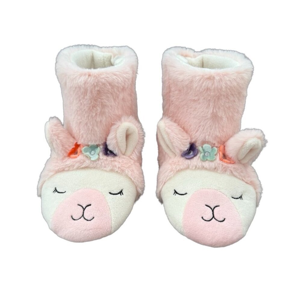 Cat & Jack Llama Animal Face Bootie Slippers Plush Pink Girls XL 11/12